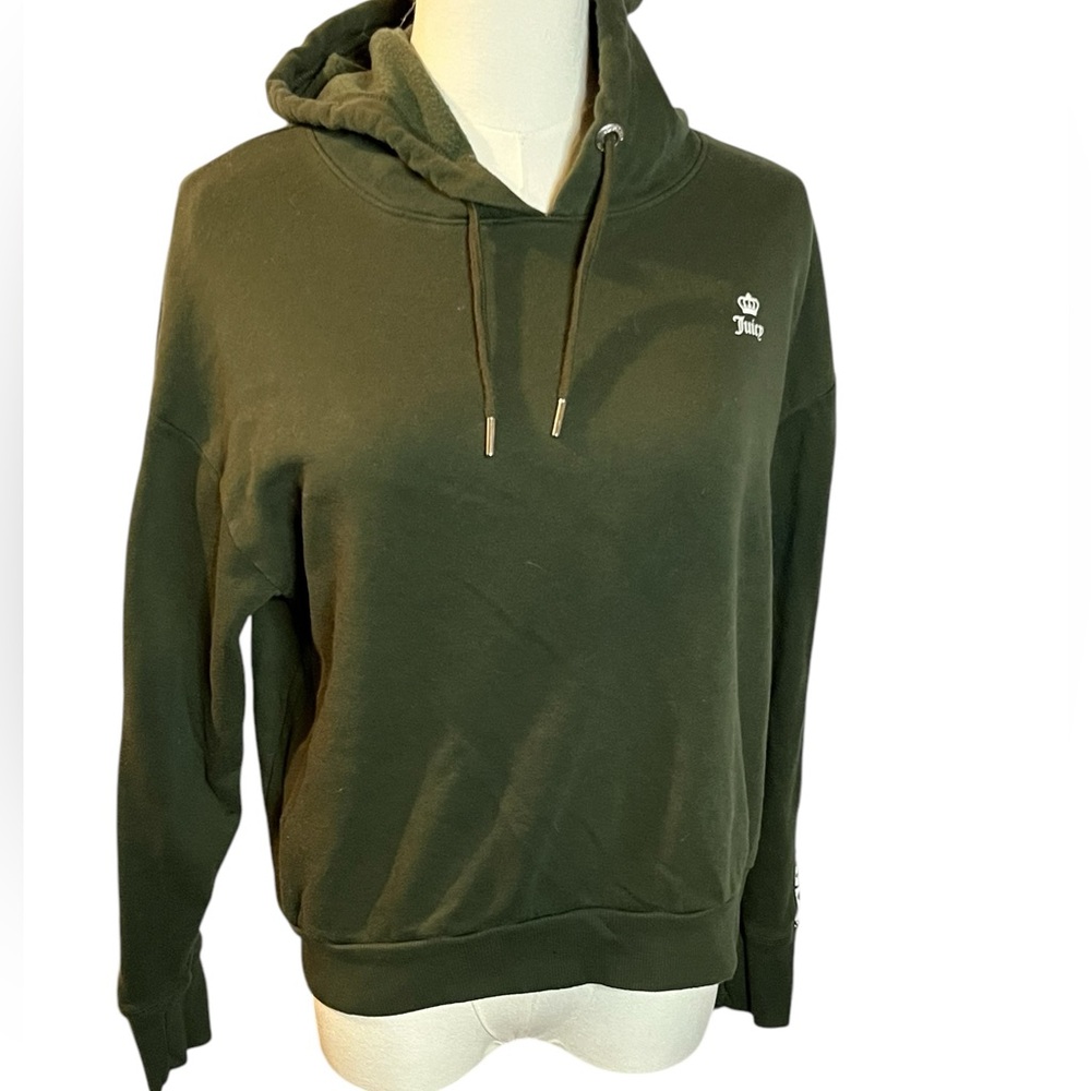 Juicy‎ Couture Sport Green Pullover Animal Print Thumbholes Size Small Hoodie